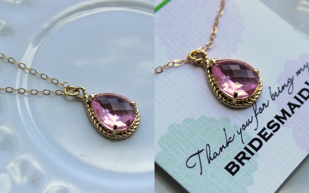 Gold Light Pink Necklace - Blush Wedding Necklace Jewelry Bridesmaid Gift Jewelry - Blush Pink Bridal Jewelry Pink Bridesmaid Gift Under 30
